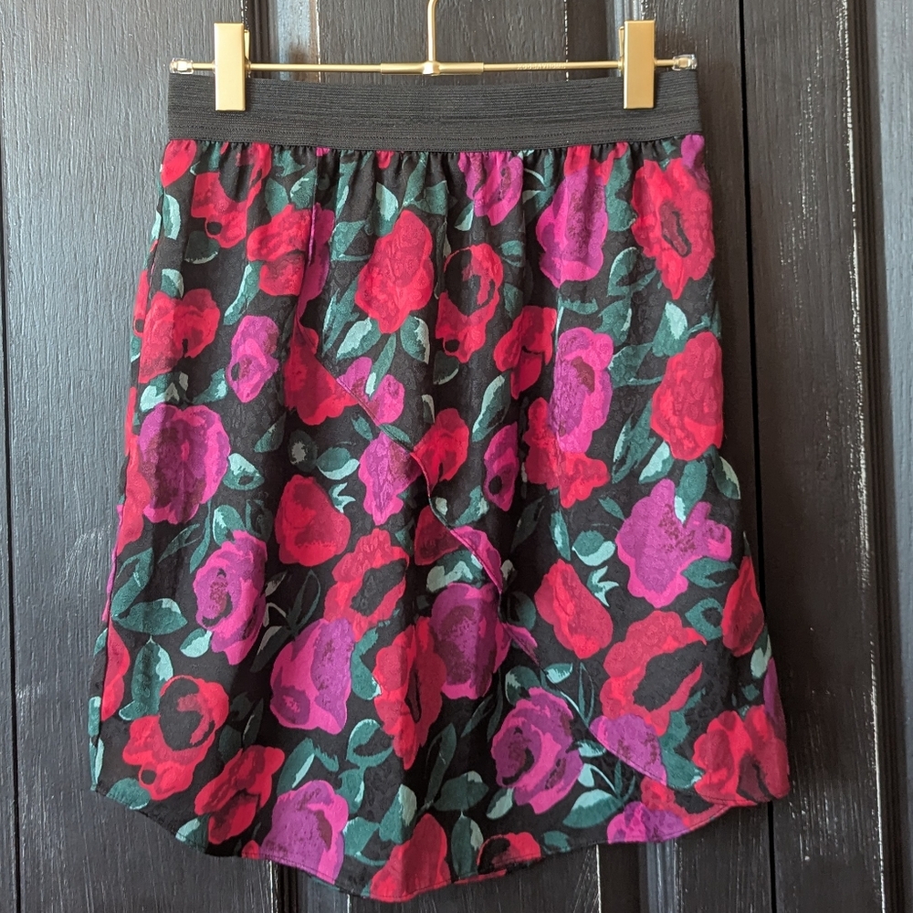 Kimchi Blue Floral Skirt - Black, Pink, and Red